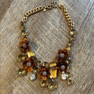 Vintage J. Crew Crystal Gold and Tortoise  Floral Statement Necklace